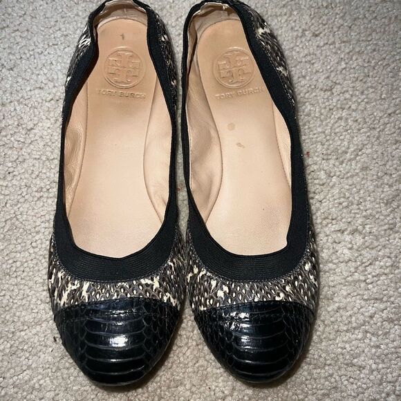 Tory Burch Snake Cap Toe Flats Size 7.5 - Picture 1 of 6